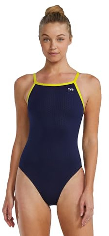 TYR Women’s Hexa Diamondfit Swimsuit, Navy/Gold, 38