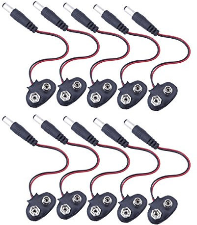 DollaTek 10Pcs 9V Batterieanschluss Kabel Clip mit 2.1 x 5.5mm Männlichen DC Netzstecker T Typ für Arduino