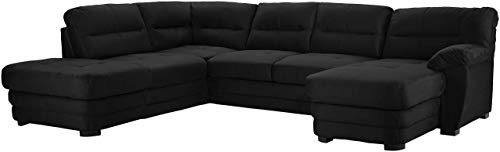 Mivano Wohnlandschaft Royale, Zeitloses Schlafsofa in U-Form mit Bettfunktion, Stauraum und hohen Rückenlehnen, 316 x 90 x 230, Mikrofaser, schwarz