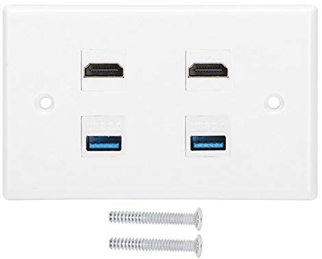 Fdit 2 Anschlüsse HDMI & USB Keystone Wandplatte HDMI Buchse auf Buchse Schnallenmontage Wandsteckdose USB-Ladegerät Wandplatten mit Abdeckung MEHRWEG VERPAKUNG
