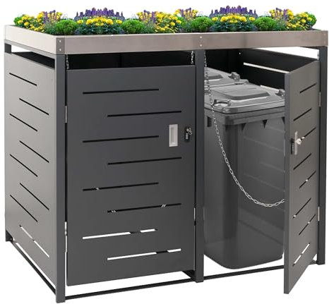 2x copribidoni box spazzatura rifiuti HWC-H40 XL 102x140x125cm acciaio zincato