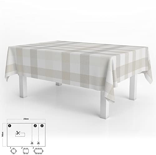 ORYX Mantel Hule Rectangular Cuadros Beige Impermeable Antimanchas PVC 140x250 cm. Recortable Uso Interior y Exterior