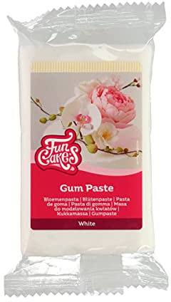 FunCakes Pasta de Goma Blanca: Perfecta para flores de azúcar, hojas finas, volantes y más. Se enrolla finamente, se seca rápidamente, tiene buena resistencia, kosher y no contiene gluten. 250 g.