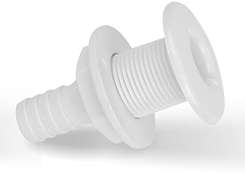 Passe Coque Bateau 3/4In en Plastique Marine Raccord Traversant de Coque D'échappement Bouchon Vidange Bateau Sortie de Vidange d'Accessoire Marin Blanc