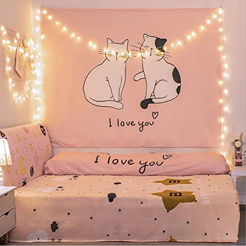 Aodafei Tapisserie Murales Anime Japonaise Rose Chat,Tenture Murale pour Decoration Chambre Ado Fille Anime Decoration,kawaii deco Tapis de Mur Tissu Mural Rideau,100x70 cm NO LED
