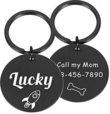 Custom Dogs Anti Lost Name Tags Pendant Engraved Pet Dog ID Tag Personalized Cat Puppy ID Tag Pet Dog Collar Accessories,black,30mm x 30mm