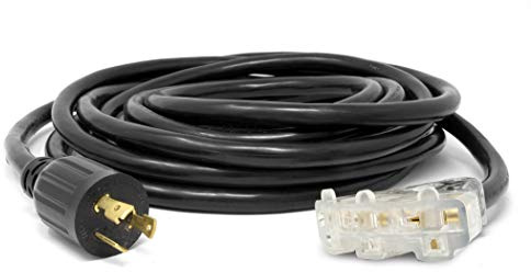 Wen PC2513 25 ft. 30-Amp 10-Gauge SJTW Fan-Style 10/3 Generator Extension Cord (converts L5-30R to Three 5-20R outlets), Black