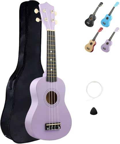 LXS Sopran-Ukulele für Anfänger, 53,3 cm, kleine Gitarren-Ukulele mit Gigbag, Standby-Saite, Plektren und primäres Tutorial (lila)