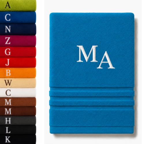 Pet-Jos Personalisiertes Badetuch, Badetuch mit Monogramm, wunderschön gestickte Buchstaben oder Namen mit Monogramm, 100% Baumwolltuch (140 x 70 cm, Türkis)