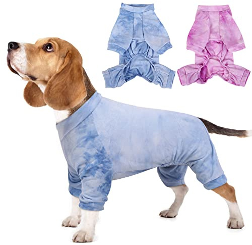 Hundepyjama dünn, Leichter Hunde Body, Unterzieh-Overall für Zuhause, Hunde Overall Sommer, atmungsaktiv Hundeoverall Fellschutz, Vierbeiner Schlaf- & Hausanzug, Blau S