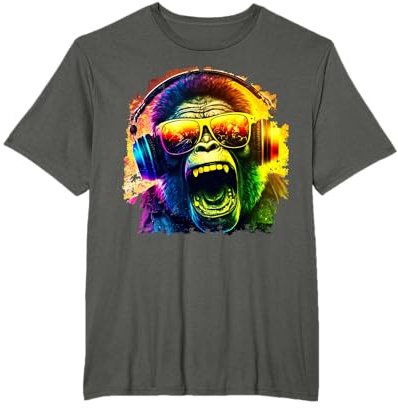 WHAT A MONKEY BUSINESS Affengeiles Zeugs - Monkey DJ mit Kopfhörer & Sonnenbrille | Party T-Shirt Schwarz S