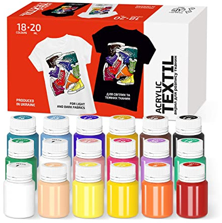 7 Artists Stoffmalfarben Waschfest Set – 18 x 20 ml Textilfarbe Waschmaschinenfest für Kleidung, Sneaker & Leder | Permanent Textilfarbe ohne Bügeln | Stofffarbe für T-Shirt, Jeans & Taschen