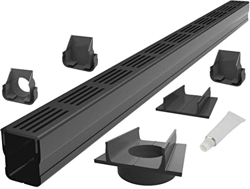 S-lon Design Entwässerungsrinne Set 6.00 m | Aluminium Schwarz | Typ 65x60 (Slimline Entwässerungsrinnen)