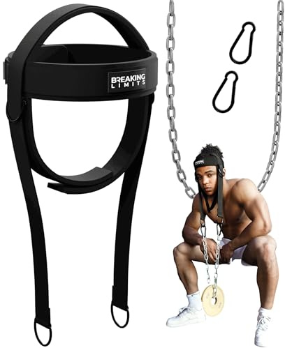 Breaking Limits Arnés de Cuello Con Cierre de Velcro, Correa Para Cabeza y Barbilla, Entrenador Para Artes Marciales, Dispositivo de Entrenamiento, Cadena de 81 cm