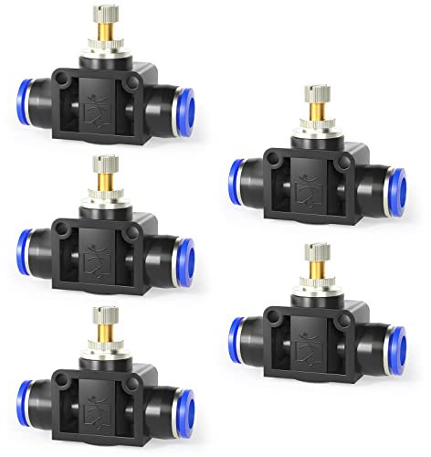 ERGAOBOY 5 Pcs 6mm OD Air Flow Control Valve with Push to Connect Fitting, Pneumatic Straight Speed Controller (SA6)