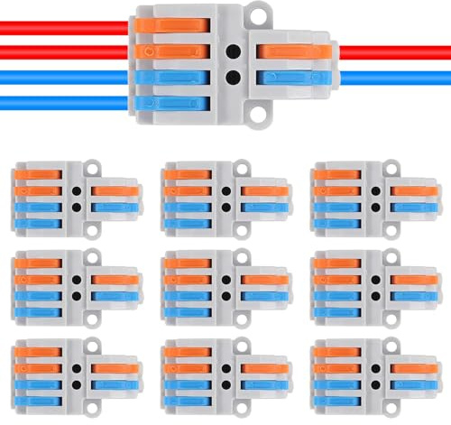 10 Stück Hebeldrahtverbinder, Schnellverdrahtungskabelverbinder, einsteckbarer Leiterklemmenblock (2 in 4 out)