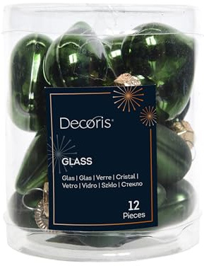 Christbaumschmuck Herzen Glas 4cm x 12 Stück Weihnachtskugeln piniengrün