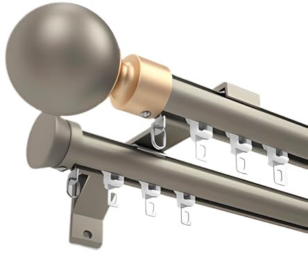 LTSRLL Aluminium-vorhangschienen Raumteiler, Robuste Gardinenschiene 2-läufig Für Büro Und Wohnzimmer Gardinenstange Wandmontage Mit Dekorativem Kopf (Color : Champagne, Size : 600cm(8 * 150cm))