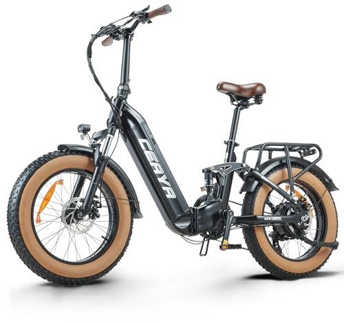 VOZCVOX Ebike Herren 20 Zoll Klapprad E-Bike Damen Elektrofahrrad A20 E-Fahrrad | 48V20Ah Akku | Vollfederung | LCD-Dispaly | 7 Gang-Schaltung | Max 25KM/H Fat E-Bike (A20, Schwarz)