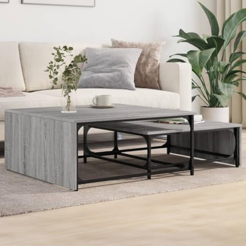ZEYUAN Satztische 2 STK. Grau Sonoma Holzwerkstoff und Metall, Coffee Table, Beistelltisch Set, Couchtisch, Satztische Fürs Wohnzimmer, Wohnzimmer Tisch, Kleine Tische Wohnzimmer - 845334