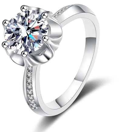 KnSam Freundschaftsringe Weißgold 14K Au585, 1ct Labor Erstellt Diamant Eheringe Klassiker Rund Design, Gold 585 Trauringe Echt Gold für Damen, Gr.60 (19.1)