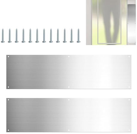 Protección de puerta de acero inoxidable cepillado, 2 rodapiés de puerta exterior, zócalo de acero inoxidable, protector de panel de puerta de metal adecuado para paneles de puerta interiores y