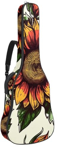 Gitarrentasche für Akustikgitarre mit zwei Taschen, Vintage-Sonnenblumen, wasserabweisend, doppelt verstellbarer Schultergurt, Gitarrentasche, Vintage-Sonnenblumen, 42.9x16.9x4.7 in, Stilvoll
