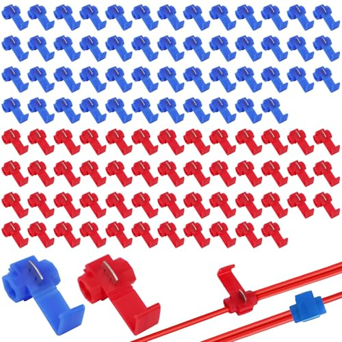 100 Stk Abzweigverbinder Set Kfz Stromdiebe kfz, Kabeldiebe Kfz Kabelabzweiger Kfz Schnellverbinder, Quickverbinder Schnellabzweiger (Rot, Blau) (Rot,Blau-100pcs)