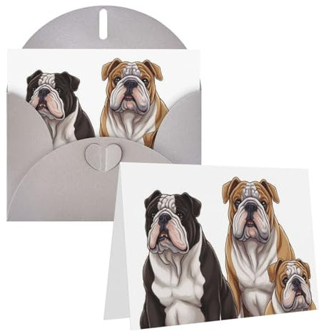 STVYUKL Grußkarte mit englischen Bulldoggen, blanko, mit Umschlägen, Dankeskarten, Notizkarten, 10,2 x 15,2 cm, für alle Anlässe, Grau, für Weihnachten, Feiertage, Geburtstage, Abschlussfeiern,