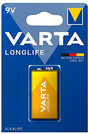 Pile alcaline 9 V 6LR61 Longlife, Taille 26,5 x 17,5 x 48,5 mm, idéale pour appareils électroniques et Jouets.