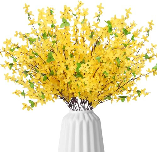 Luabue 4pcs Künstliche Forsythie Blumen Gelb 55cm Zweige Künstliche Blumen Wie Echt Artificial Blumen Kunstblumen für Haus Büro Party Hochzeit Dekoration