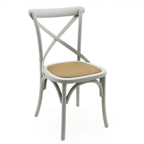 AcaciaHome Modern & Stylish Hand Finished Cross Back Oak Wooden Cafe Chair - Exclusive Rattan Seat Comfortable Office Furniture Collections for Home, Dining, Cafe, and Office Seating (Grey)