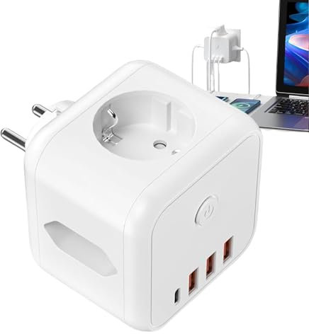 Multiprese elettriche, spine di prolunga per prese - Splitter protettore di sovratensione con 3 porte USB - 3 Adattatore multispina portatile salvaspazio con protezione da sovracorrente CA per i viagg