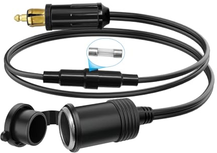 Dexumodbk 30 cm europäischer DIN-Stecker auf Standard-Zigarettenanzünder-Buchsenadapter mit 10 A Sicherung, 12 V/24 V DIN-Netzstecker, 18 AWG-Kabel, Verlängerungskabel, wasserdicht, für