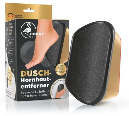 HornyFeet Hornhautentferner für die Dusche | Extragroße Hornhautfeile für ein perfektes Ergebnis - hygienisch & langlebig | Bequem & einfach Hornhaut entfernen direkt beim Duschen - kein Bohren [Gold]