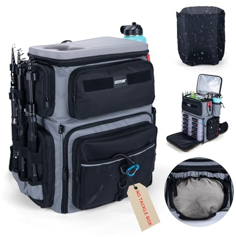 Goture Angelrucksack 66L wasserdicht, 600D Oxford, 3 Rutenhalter | Doppelstöckig mit Exklusivem Fachkonzept, Isolierschicht, Regenschutz & EVA-Bezug – ideal für lange Angeltouren