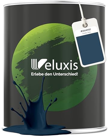 Veluxis Wandfarbe Blau Grau Petrol matt 1 L – Dusky Sea | Innenfarbe mit Deckkraft Klasse 1, VOC-frei, ohne Grundierung, tropfarm, für Wohnzimmer und Schlafzimmer