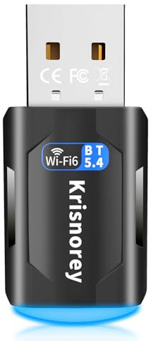 Krisnorey 2-IN-1 Wi-Fi 6 Bluetooth 5.4 USB Adapter for PC Laptop, AX900Mbps WIFI 2.4G/5GHz Wireless Network Dongle w/Built-in Driver for Windows 11 10 Desktop Headphones, Keyboard, Mouse, Controller