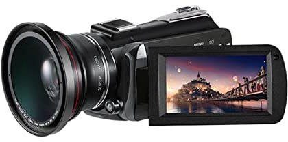 BGAZA Caméra vidéo caméscope 4K Zoom Optique Professionnel 12X for Le Tournage en Direct de Blogger(Bundle A)