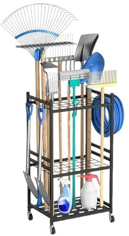 BOPIES Scaffale for la conservazione degli attrezzi da giardino - Carrello porta attrezzi portatile in metallo con ruote, Supporto for la conservazione degli attrezzi for cortile, giardino e fattoria