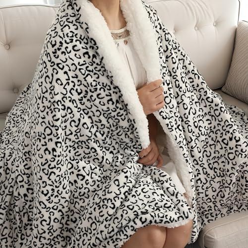 Centhermy Electric Heated Blanket 150x200cm — Leopard Print with 9 Heat Settings & 9H Timer, Fast Heating & Overheat Protection – Black & White
