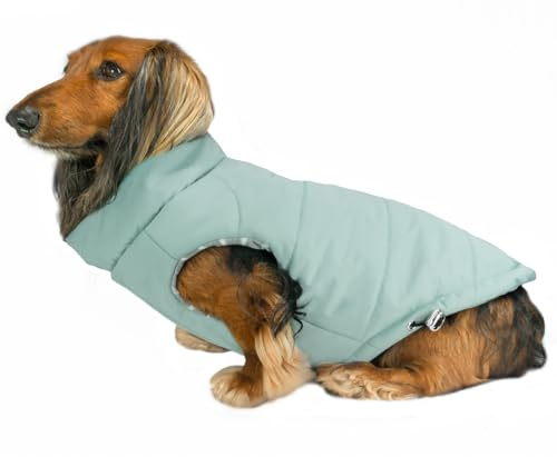 DJANGO Puffer Hundemantel - Warme Winter-Hundejacke & Wasserabweisende, isolierte Pufferweste mit gestreiftem Futter, Geschirrloch, verstellbare Passform für kleine und mittelgroße Hunde, Dackel