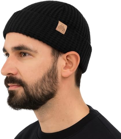 PolarWool L/XL/XXL merino ull våffelstickad troyer mössa klocka mössa dubbla lager 2 stilar varm vinter stickad mössa män kvinnor, svart, XL-XXL