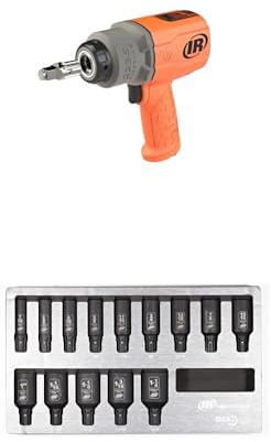 Ingersoll-Rand 2236QTIMAX-O DXS2 Druckluft-Schlagschrauber, Leise, 2034 Nm Drehmoment, Titan-Hammergehäuse, Orange, 14-teilig DXS2 Sechskantantrieb Deep SAE Imperial Schlagstecknuss Satz