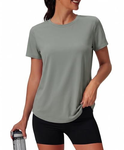 PINSPARK Damen Sportshirt Kurzarm Rundhals UPF 50 Sonnenschutz Yoga Fitness | Ultraleicht ISCC PLUS, Rundhals, Schnelltrocknend Atmungsaktiv, figurformender Kurvensaum, Yoga Fitness Laufen Outdoor