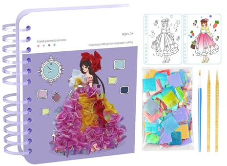 Generico Kit per Arte con Punteruolo,Lavoretti Artistici Principesse Con Adesivi E Colori - Attività Creativa Poking Per Età Prescolare Asilo,Ideale per Viaggi in Auto e Aereo
