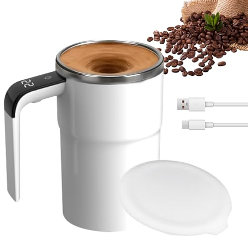 LUFEIS Selbstrührende Tasse, 380ml Automatische Magnetische Rührkaffeetasse, Magnetische Selbstrührende Tasse mit Temperaturanzeige, Selbstrührender Kaffeebecher für Kaffee, Milch