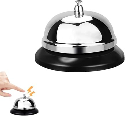 Sonnette de Comptoir en Acier Inoxydable - Sonnette de Réception et de Service Professionnelle pour Hôtel,Restaurant, Bar, Cuisine,Bureau et École - Cloche de Table avec Finition Chromée et Son Clair
