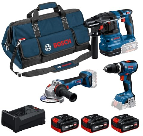 Bosch PRO 18V System Combo-Kit: GSB 18V-65, GBH 18V-22, GWS 18V-11, 3x GBA 5.0Ah, GAL 12V/18V-80, M-BAG