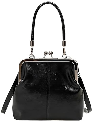 Vintage British Style Handbag, Women's Retro Kiss Lock Handbag, Oil Wax PU Leather Mini Crossbody Bag